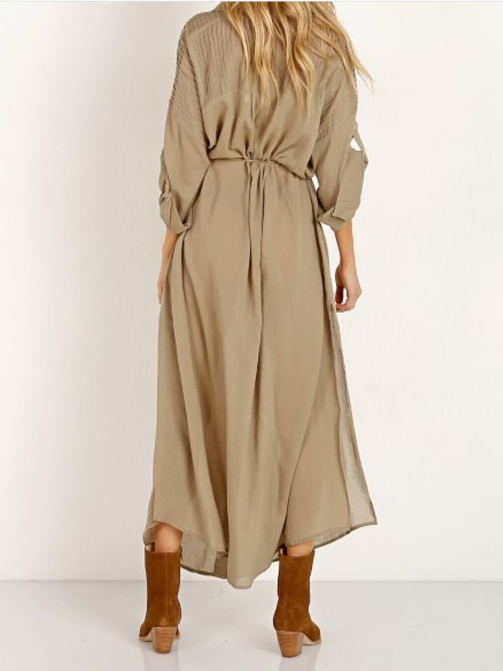Spell & The Gypsy Linda Shirt Dress Khaki Small Boho Button Front Maxi - Picture 6 of 16